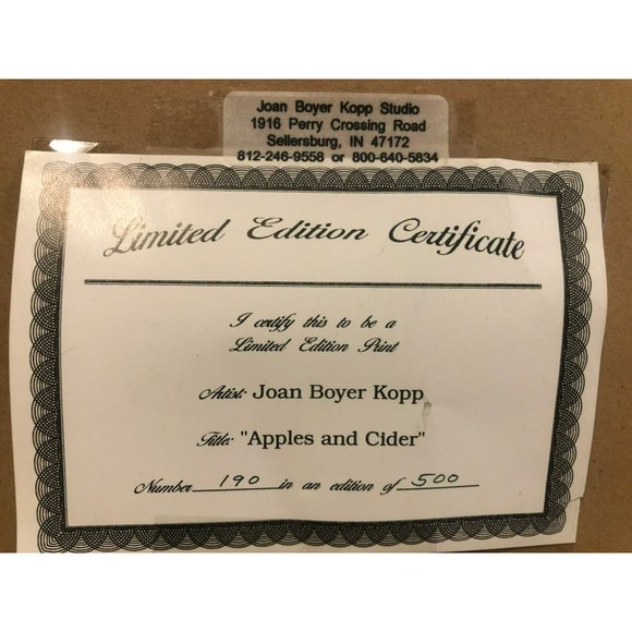 Joan Boyer Kopp Apples & Cider, Numbered and Signed Print, Certificate attached - Picture 7 of 7
